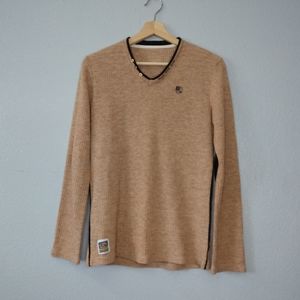 Vintage Paul Aramies Tan V-neck Patch sleeves Top